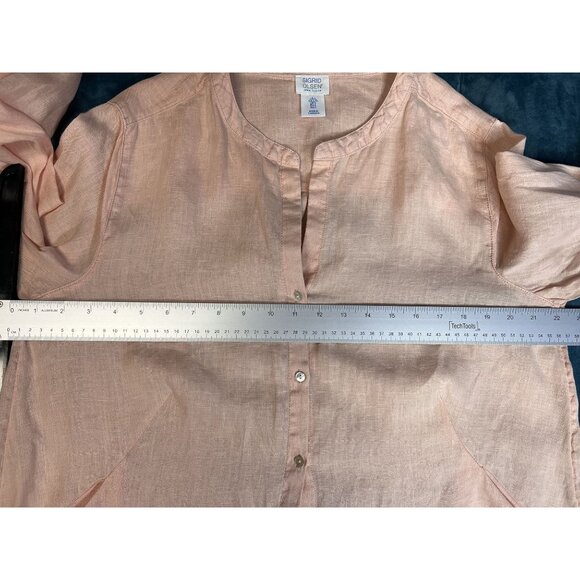 SIGRID OLSEN LINEN Button-Down Long Sleeve Tunic Shirt Womens L Peach CASUAL - Picture 8 of 10